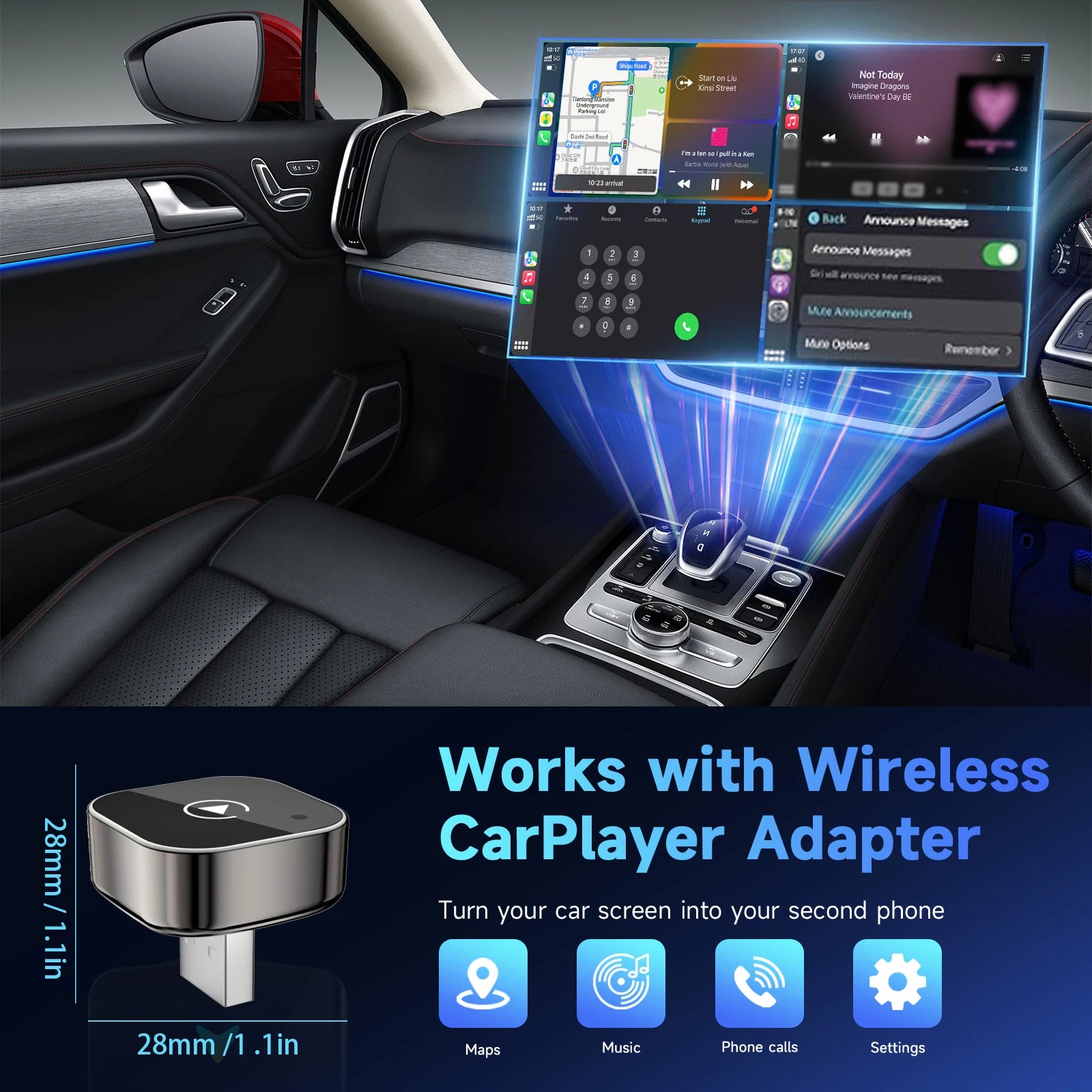 Pionray 2in1 Wireless CarPlay Adapter Android Auto AI Smart Box for All Cars