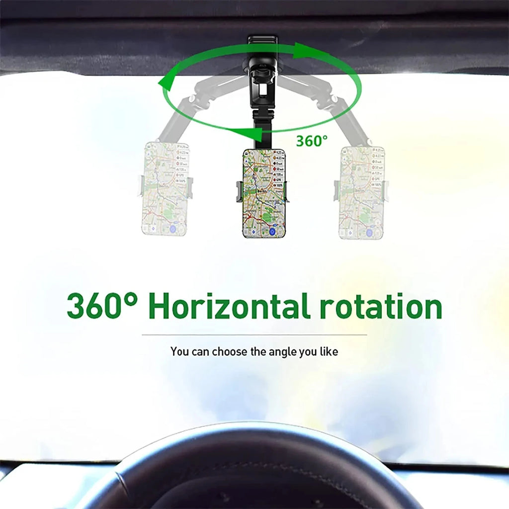 360° Rotating Car Phone Holder for Sun Visor & Rearview Mirror