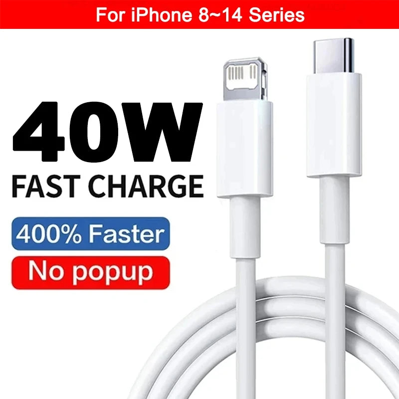 40W PD USB-C Fast Charger Cable for iPhone 16/15/14/13/12/11 & iPad