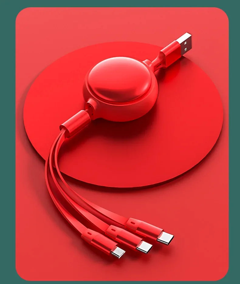 One Drag Three Fast Charge Telescopic 3-in-1 Liquid Soft Rubber Charging Cable