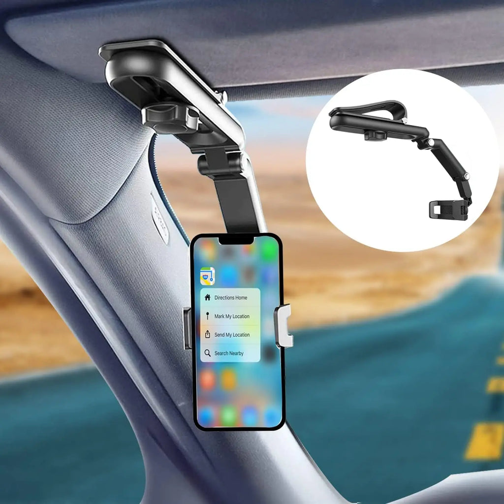 360° Rotating Car Phone Holder for Sun Visor & Rearview Mirror