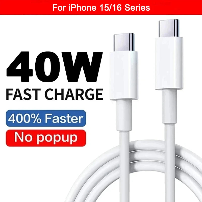 40W PD USB-C Fast Charger Cable for iPhone 16/15/14/13/12/11 & iPad