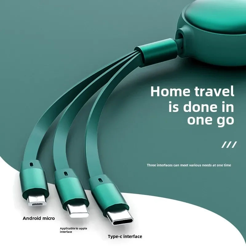 One Drag Three Fast Charge Telescopic 3-in-1 Liquid Soft Rubber Charging Cable