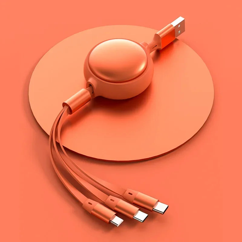 One Drag Three Fast Charge Telescopic 3-in-1 Liquid Soft Rubber Charging Cable