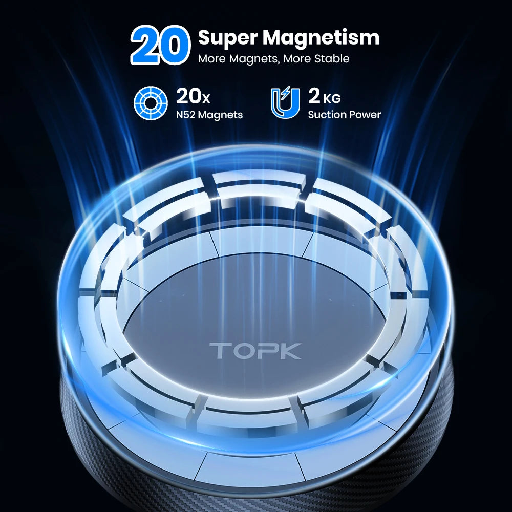 TOPK Magnetic Car Phone Holder for Magsafe – Strong Magnet, Metal Hook, One-Hand Operation Car Mount