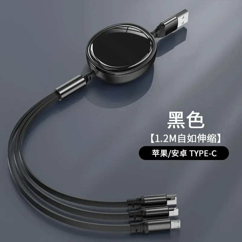One Drag Three Fast Charge Telescopic 3-in-1 Liquid Soft Rubber Charging Cable