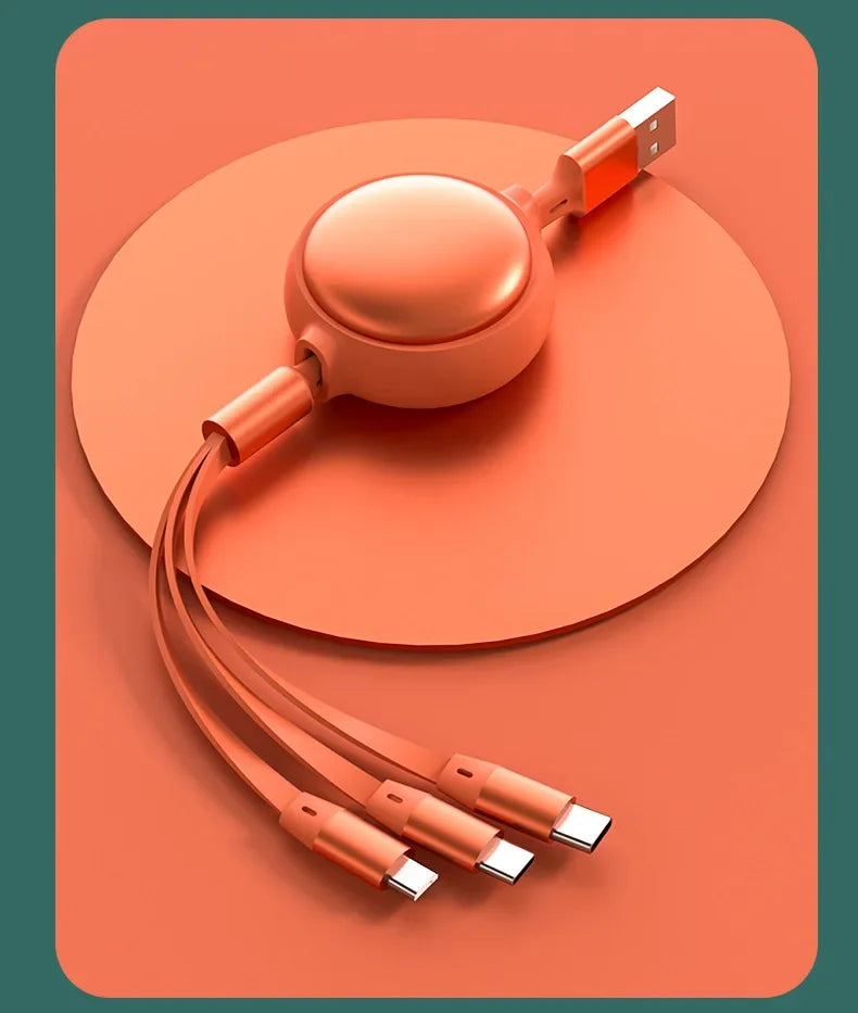 One Drag Three Fast Charge Telescopic 3-in-1 Liquid Soft Rubber Charging Cable