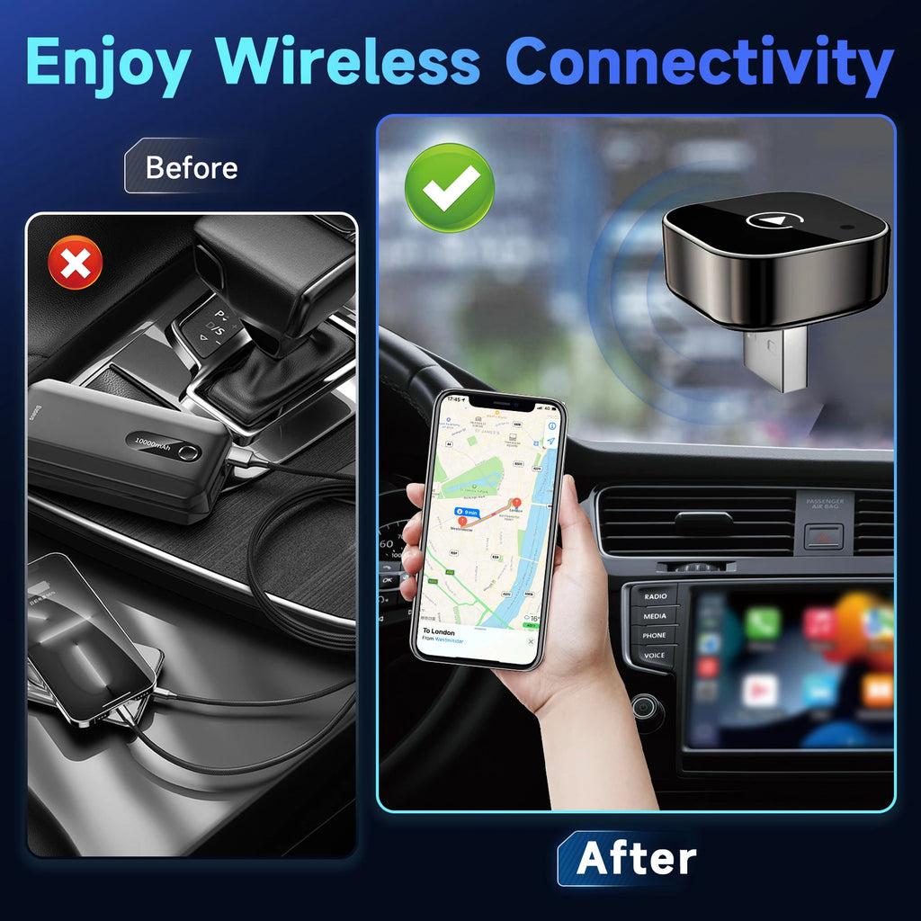 Pionray 2in1 Wireless CarPlay Adapter Android Auto AI Smart Box for All Cars