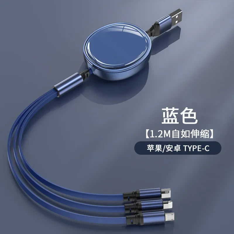 One Drag Three Fast Charge Telescopic 3-in-1 Liquid Soft Rubber Charging Cable