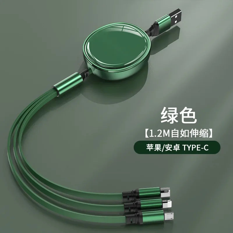 One Drag Three Fast Charge Telescopic 3-in-1 Liquid Soft Rubber Charging Cable
